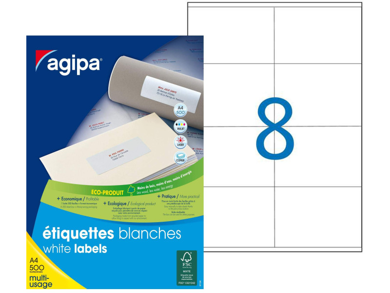 agipa Etiquette universelle, 105 x 72 mm, blanc