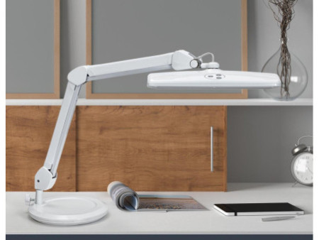 MAUL Lampe de travail LED MAULintro, socle, dimmable, blanc