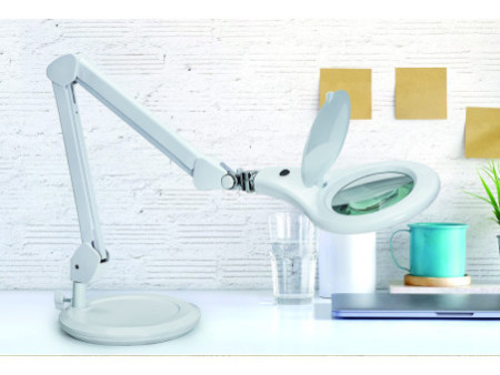 MAUL Lampe loupe à LED MAULmakro, socle, blanc