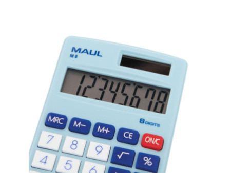 MAUL Calculatrice de poche M 8, 8 chiffres, bleu clair