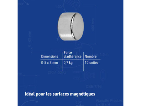 MAUL Aimant néodyme en forme de pastille, 5 mm, argent