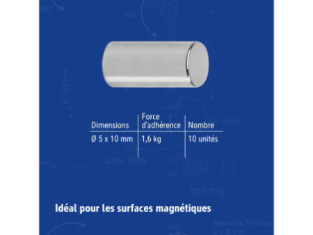 MAUL Aimant néodyme en forme de pastille, 5 mm, argent