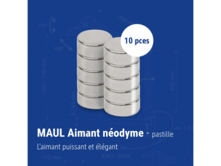 MAUL Aimant néodyme en forme de pastille, 8 mm, argent