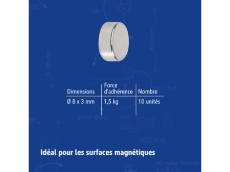 MAUL Aimant néodyme en forme de pastille, 8 mm, argent