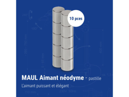 MAUL Aimant néodyme en forme de pastille, 8 mm, argent