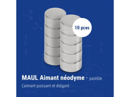 MAUL Aimant néodyme en forme de pastille, 10 mm, argent