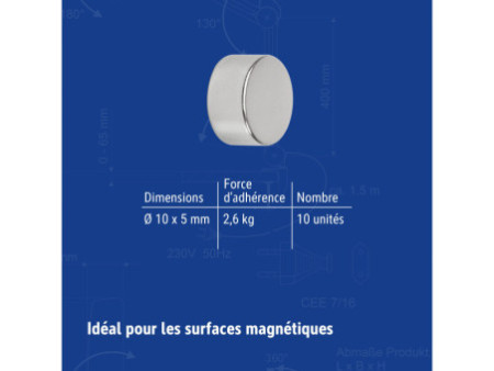 MAUL Aimant néodyme en forme de pastille, 10 mm, argent