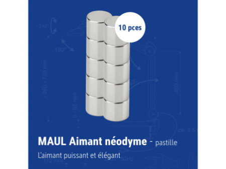 MAUL Aimant néodyme en forme de pastille, 10 mm, argent