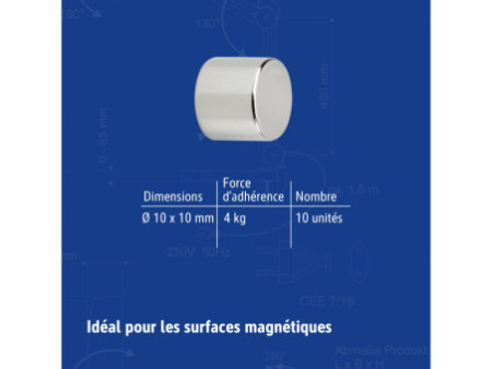 MAUL Aimant néodyme en forme de pastille, 10 mm, argent