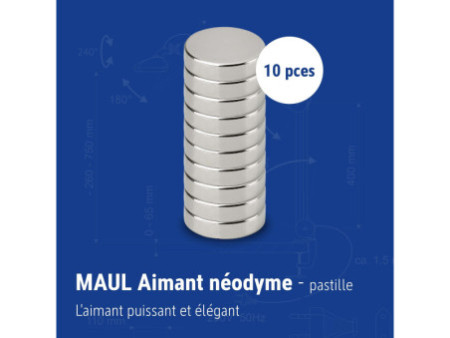 MAUL Aimant néodyme en forme de pastille, 12 mm, argent