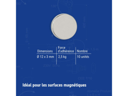 MAUL Aimant néodyme en forme de pastille, 12 mm, argent