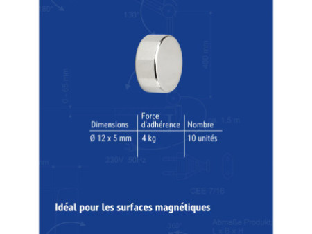 MAUL Aimant néodyme en forme de pastille, 12 mm, argent