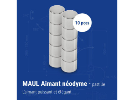 MAUL Aimant néodyme en forme de pastille, 12 mm, argent
