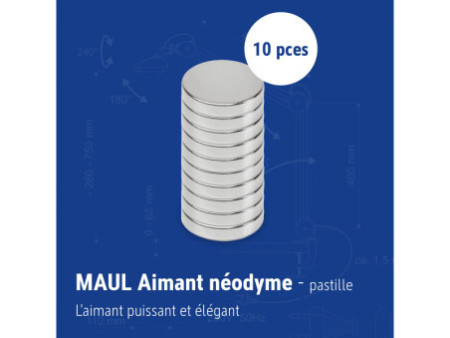 MAUL Aimant néodyme en forme de pastille, 15 mm, argent