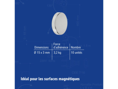 MAUL Aimant néodyme en forme de pastille, 15 mm, argent