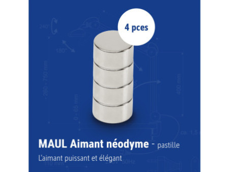 MAUL Aimant néodyme en forme de pastille, 15 mm, argent
