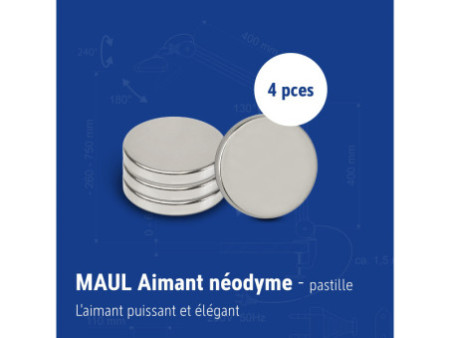 MAUL Aimant néodyme en forme de pastille, 20 mm, argent