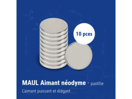 MAUL Aimant néodyme en forme de pastille, 20 mm, argent