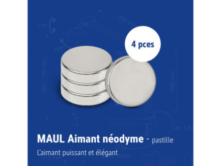 MAUL Aimant néodyme en forme de pastille, 20 mm, argent