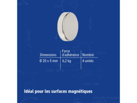 MAUL Aimant néodyme en forme de pastille, 20 mm, argent