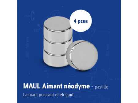 MAUL Aimant néodyme en forme de pastille, 20 mm, argent