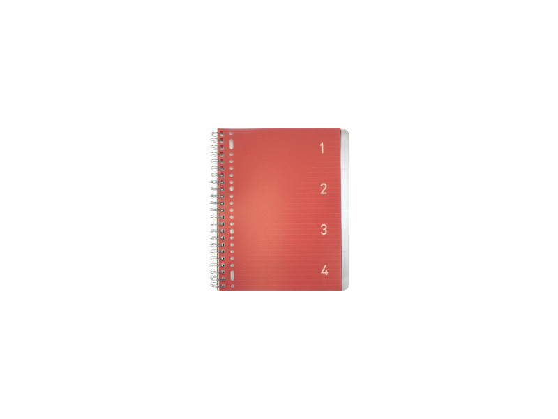 kangaro Cahier à spirale 4en1, A4, ligné, 200 pages, rouge