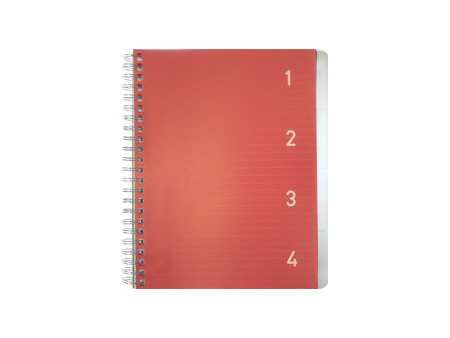 kangaro Cahier à spirale 4en1, A5, ligné, 200 pages, rouge
