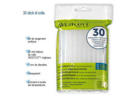 WESTCOTT Bâtons de colle à chaud, diamètre: 7 mm, 30 pièces