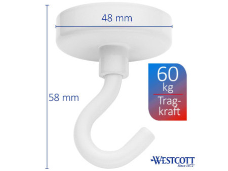 WESTCOTT Crochet aimanté, diamètre: 48 mm, rond, blanc
