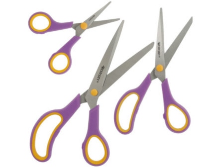 WESTCOTT Ciseaux Easy Grip, set de 3, cassis/jaune citron
