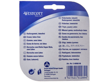 WESTCOTT Gomme en plastique Sneaker, blister de 2