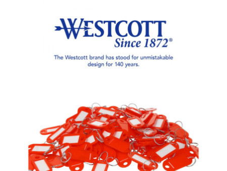 WESTCOTT Porte-clé avec anneau, pack de 100, rouge