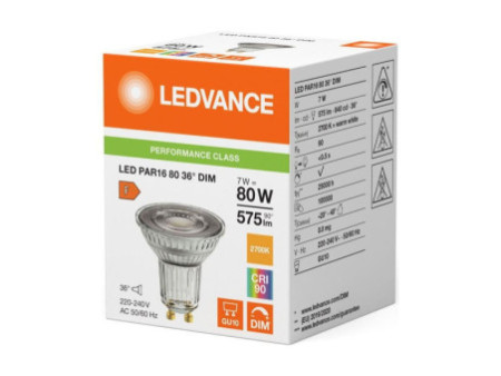 LEDVANCE Ampoule LED PAR16 DIN, 7 Watt, GU10 (927)