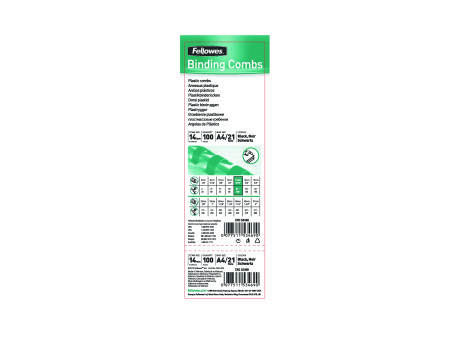 Fellowes Peigne à relier en plastique, rond, 14mm, noir