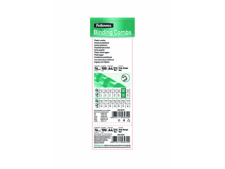 Fellowes Peigne à relier en plastique, format A4, 16mm,