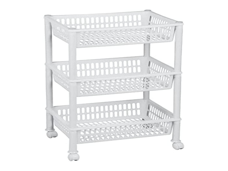 plast team Chariot de rangement, à 3 corbeilles, blanc