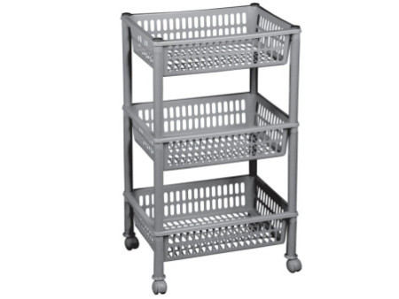 plast team Chariot de rangement, à 3 corbeilles, argent