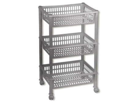 plast team Chariot de rangement, à 3 corbeilles, argent