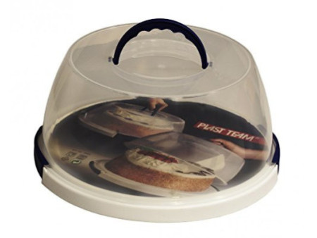 plast team Plat & cloche à gâteau, rond, transparent/blanc