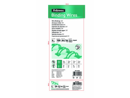 Fellowes spirales, format A4, 34 anneaux, 6 mm, argent