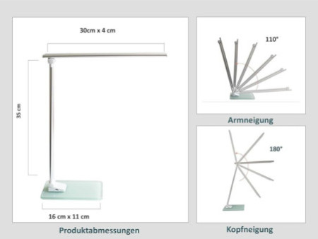 UNiLUX Lampe de bureau à LED POPY, dimmable, socle en verre