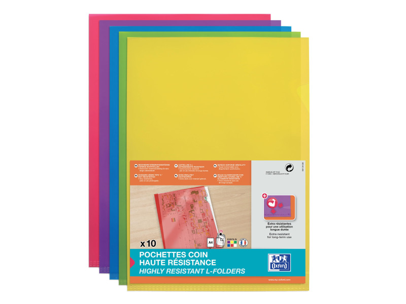 Oxford Pochettes-coin haute résistance, A4, en PVC, assorti