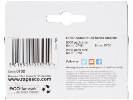 RAPESCO Agrafes 53/8, 2.000 pièces, galvanisé