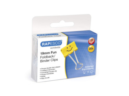 RAPESCO Pince double clip, (L)19 mm, jaune, émoticône