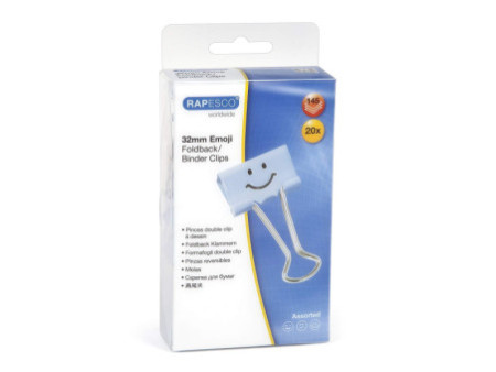 RAPESCO Pince double clip, (L)32 mm, bleu clair, émoticône