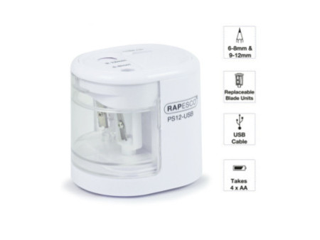 RAPESCO Taille-crayon électrique double PS12-USB, blanc