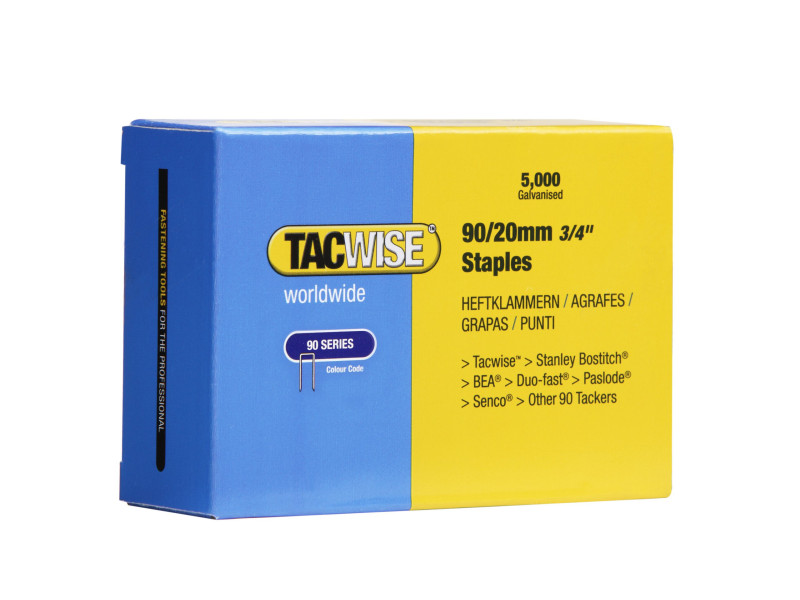 TACWISE Agrafes étroites 90/20 mm galvanisées, 5.000 pièces