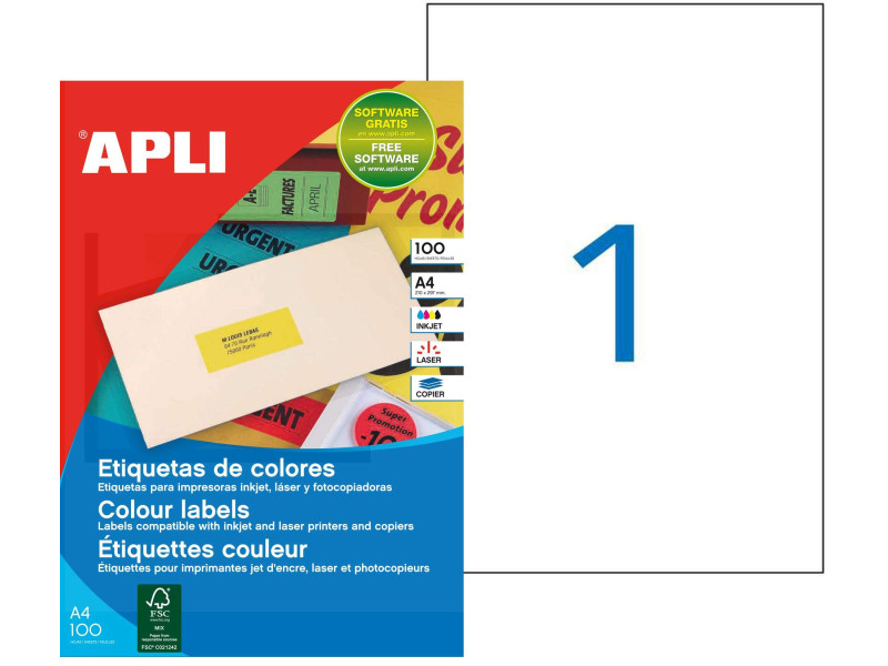 APLI Etiquette d'adresse, 210 x 297 mm, vert fluo
