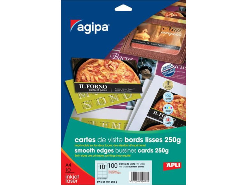 agipa Cartes de visite Topline, 89 x 51 mm, 250 g/m2, blanc