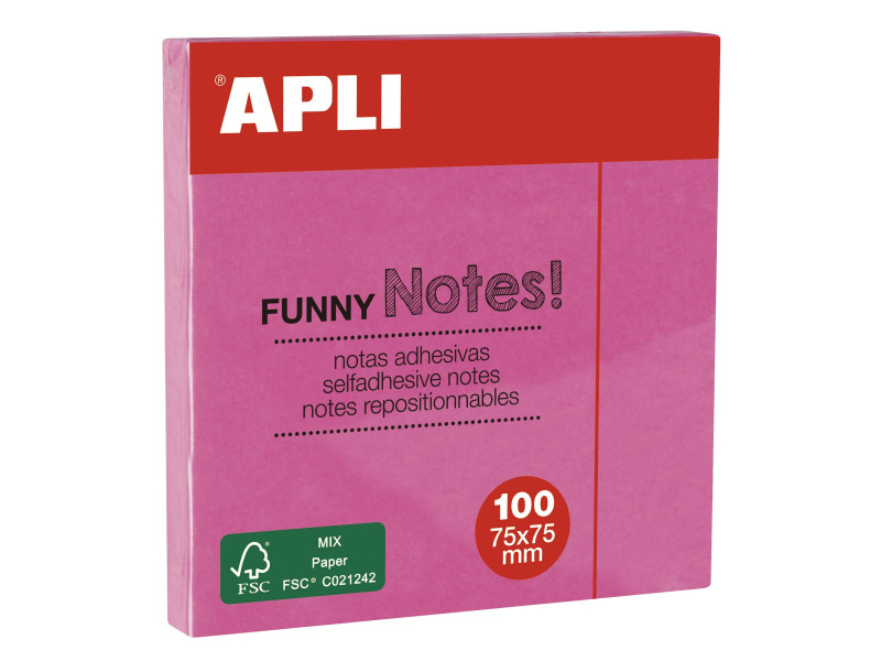 APLI Notes adhésives 'FUNNY Notes!', 75 x 75 mm, rose fluo